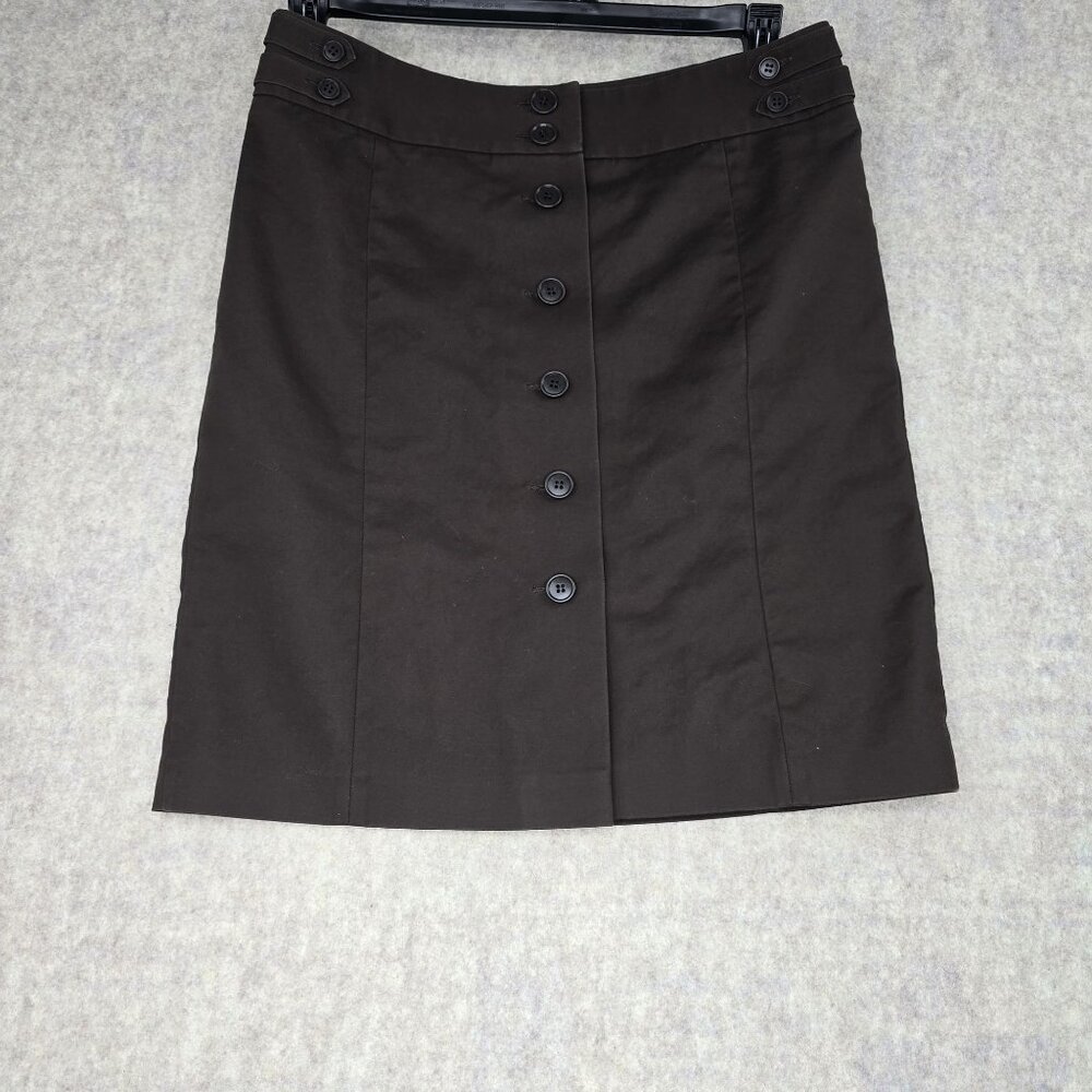 Ann Taylor Loft Petite Brown Button-Front Skirt 12P Cotton & Lycra Spandex